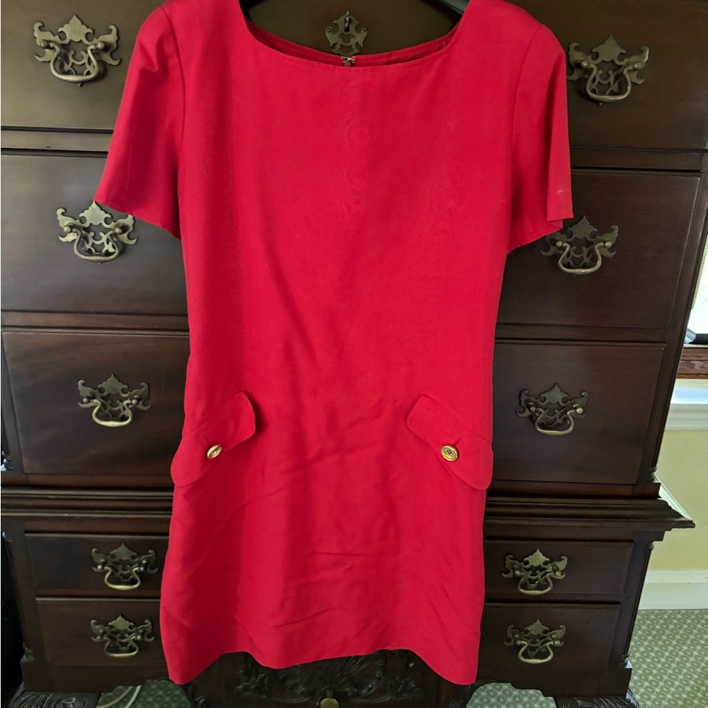Kelly Graham NY Vintage 100% Linen 
Belted Wrap Dress 
Red
Size 16